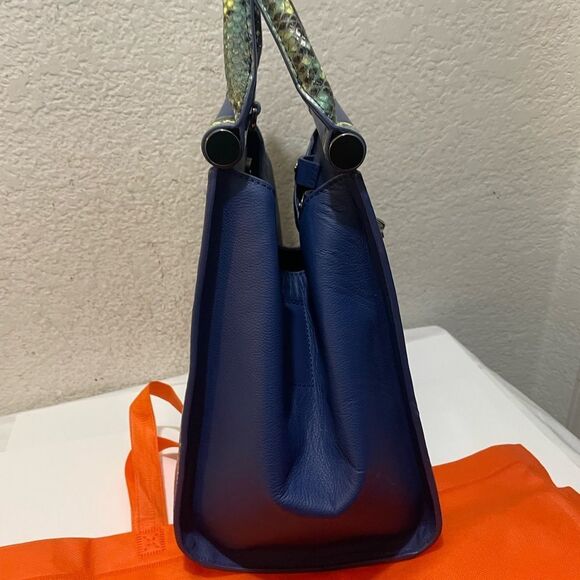 Sharif Safari Embossed Snakeskin Leather Satchel Handbag top handle  convertible - Picture 5 of 14